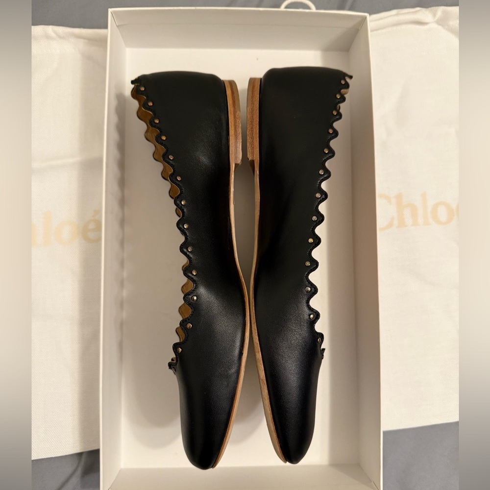 Chloe Black Studded and Scalloped Flats - Picture 3 of 6